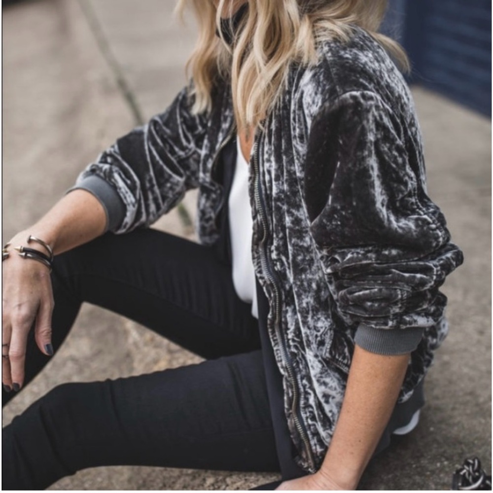 Free People Ruched Velvet Bomber Jacket